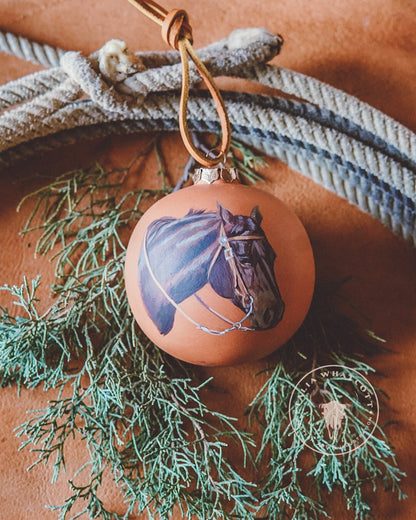 Vintage Cowboy and a Black Horse Ceramic Ornament