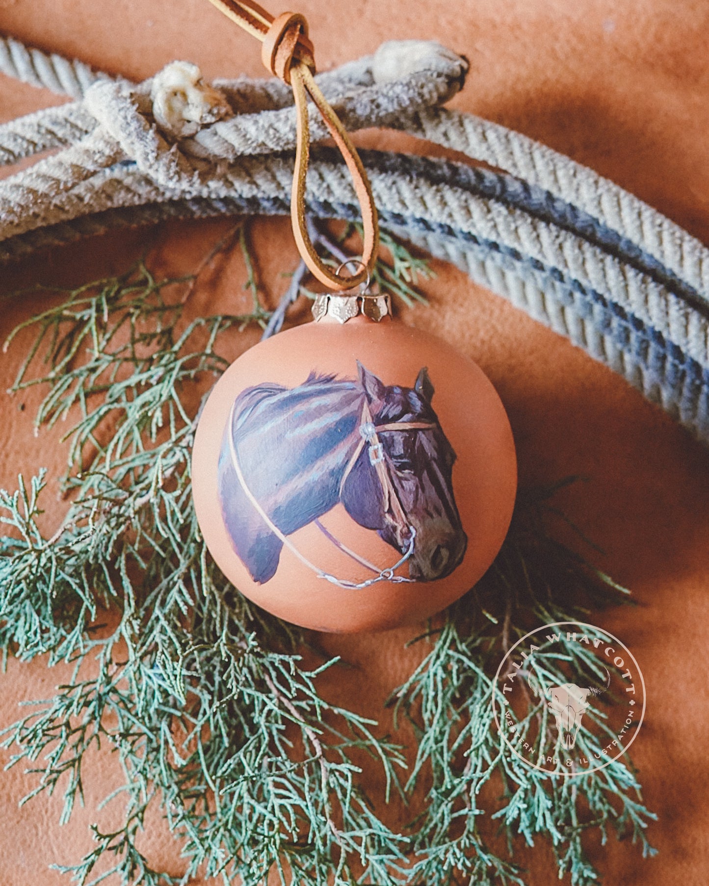 Vintage Cowboy and a Black Horse Ceramic Ornament