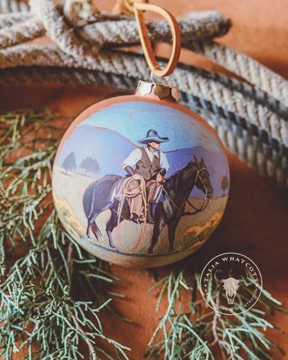 Vintage Cowboy and a Black Horse Ceramic Ornament