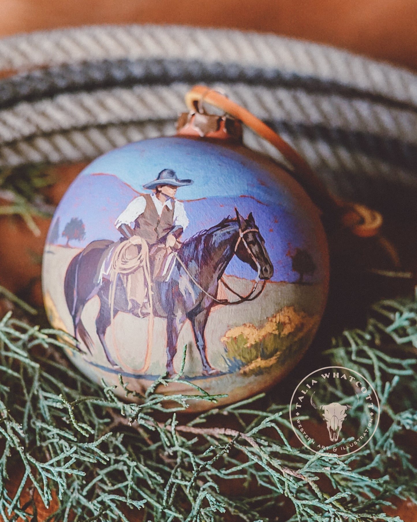 Vintage Cowboy and a Black Horse Ceramic Ornament