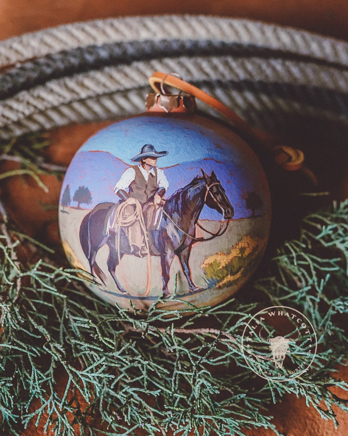 Vintage Cowboy and a Black Horse Ceramic Ornament