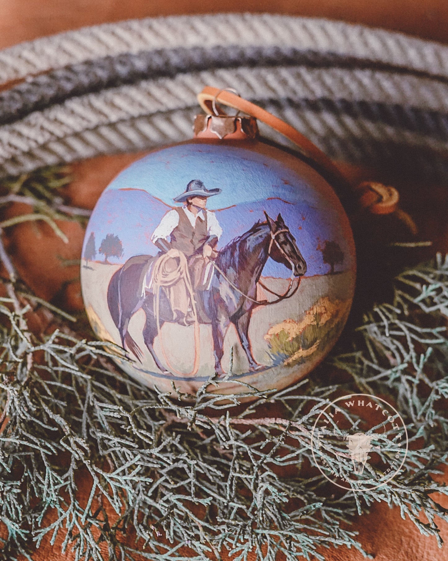 Vintage Cowboy and a Black Horse Ceramic Ornament