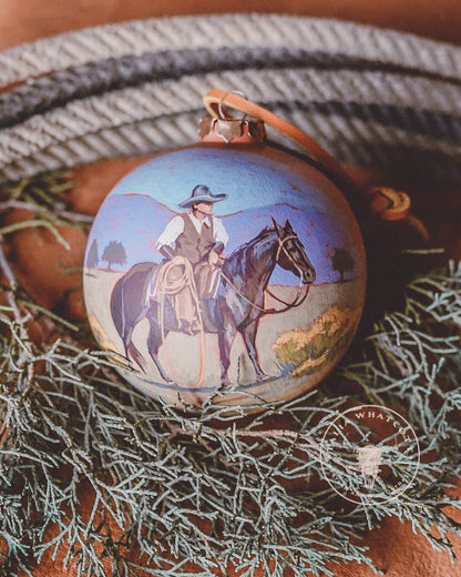 Vintage Cowboy and a Black Horse Ceramic Ornament