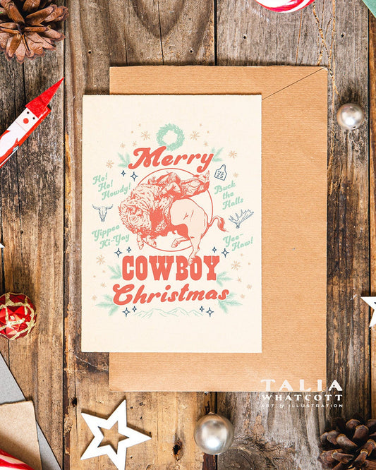 Merry Cowboy Christmas Greeting Cards (1, 10, 30, 50 pack)