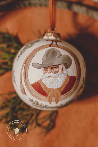 Cowboy Santa Ceramic Ornament
