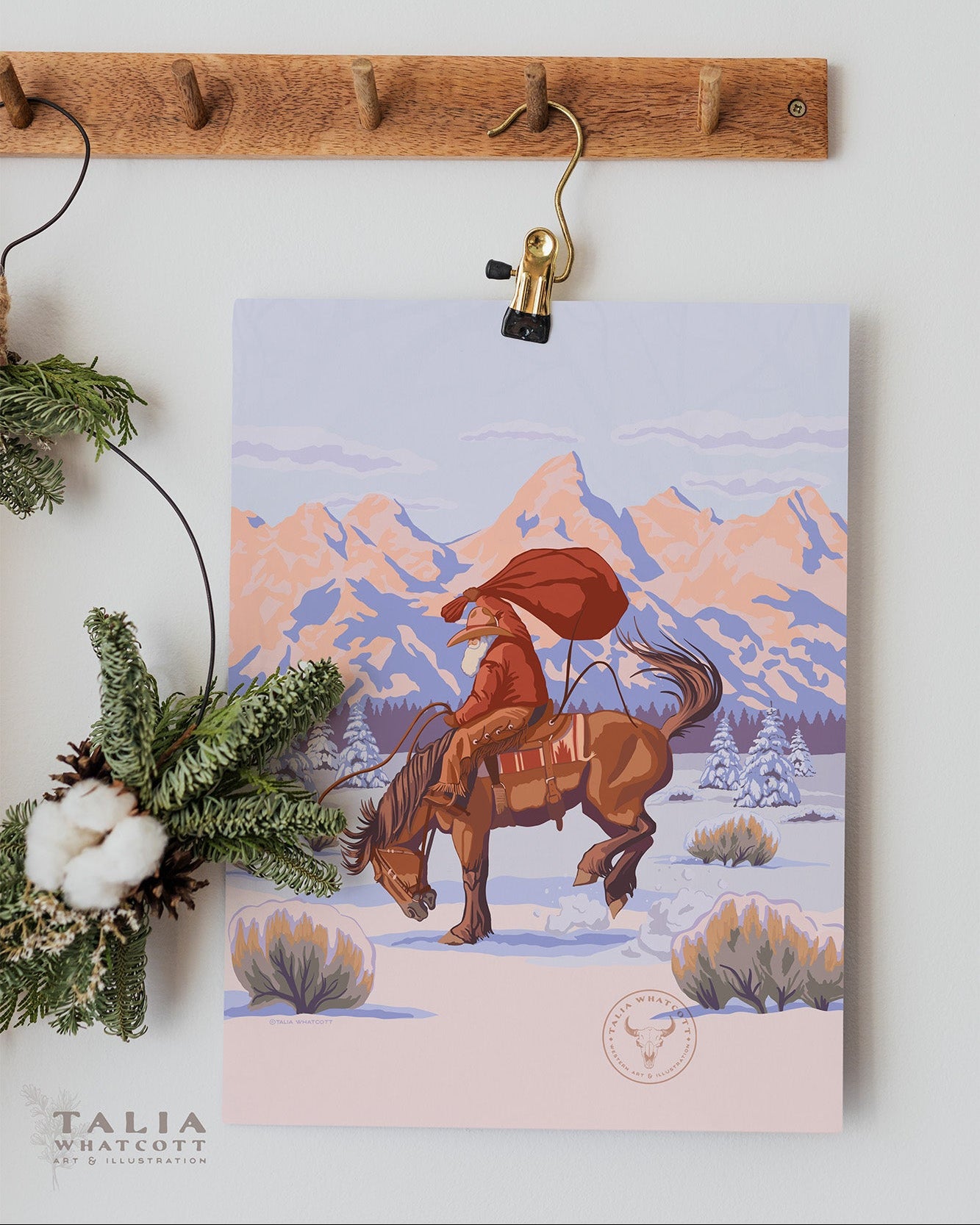"Wyoming Cowboy Santa" Premium Matte Paper Art Print