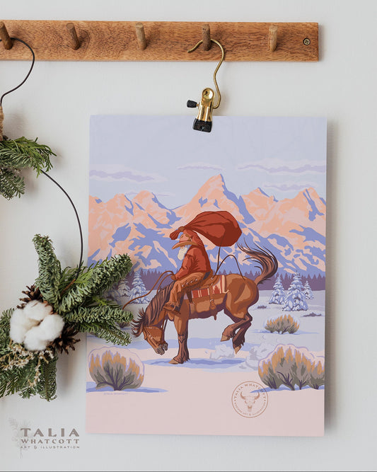 "Wyoming Cowboy Santa" Premium Matte Paper Art Print