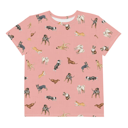 Cow Dogs Big Kids Tee in Pink