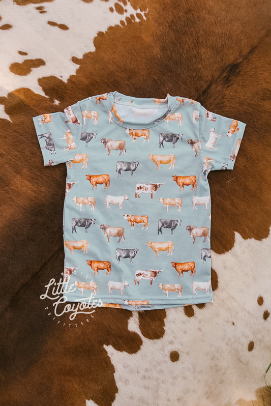 Beef Cows Big Kids Tee in Denim