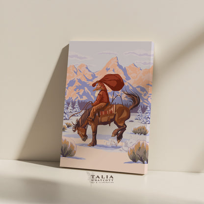 "Wyoming Cowboy Santa" Matte Stretched Canvas Print