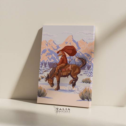 "Wyoming Cowboy Santa" Matte Stretched Canvas Print
