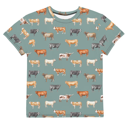 Beef Cows Big Kids Tee in Denim