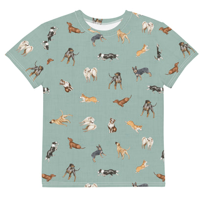 Cow Dogs Big Kids Tee in Turquoise