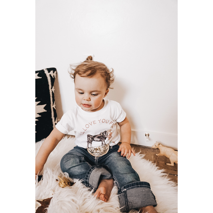 "I'll Love You For Heifer" Baby Infant Western Graphic Tee in Snow