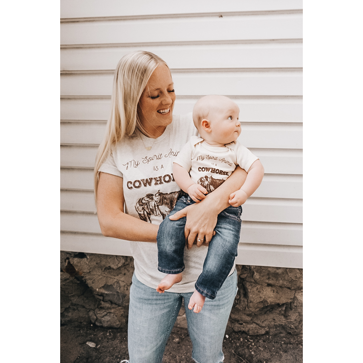 “Cowhorse” Graphic Bodysuit in Oatmeal
