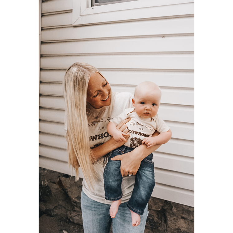 “Cowhorse” Graphic Bodysuit in Oatmeal